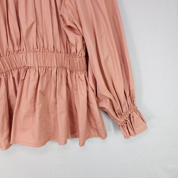 Eliza Faulkner Peasant Top Size Small Shirred Waist Balloon Sleeve Salmon - Picture 5 of 11